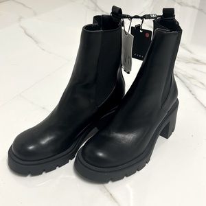 ZARA HEELED LUG SOLE FAUX LEATHER CHELSEA BOOTIES BLACK BOOTS SIZE EUR 39/ US 8